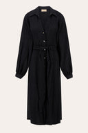 Plissè Wool-Viscose Belted Shirt Dress - BLACK - 37172 - 4