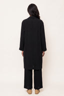Loosely fitted plissè wool viscose coat - BLACK - 37173 - 2