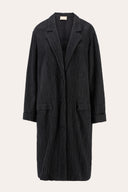 Loosely fitted plissè wool viscose coat - BLACK - 37173 - 4