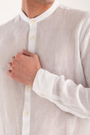 Linen Shirt with Mandarin Collar - WHITE - 35139 - 3