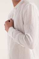 Linen Shirt with Mandarin Collar - WHITE - 35139 - 4