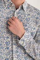 Regular Fit Floral Printed Linen Pocket Shirt - BUTTER - 33485 - 4