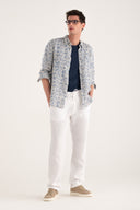 Camicia in lino stampata a fiori con taschino Regular Fit