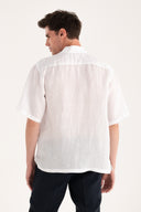 Short-Sleeved Regular Fit Linen Shirt - WHITE - 35142 - 3