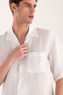 Short-Sleeved Regular Fit Linen Shirt - WHITE - 35142 - 4