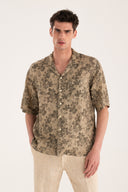 Short-Sleeved Regular Fit Printed Linen Shirt