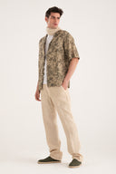 Short-Sleeved Regular Fit Printed Linen Shirt