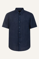 Short-Sleeved Regular Fit Linen Shirt - NAVY BLUE  - 35147 - 5