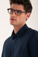 Short-Sleeved Regular Fit Linen Shirt - NAVY BLUE  - 35147 - 4