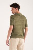 Regular Fit Jersey Knit Linen Polo - MILITARY - 33537 - 3