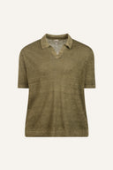 Regular Fit Jersey Knit Linen Polo - MILITARY - 33537 - 5