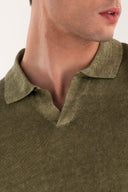 Regular Fit Jersey Knit Linen Polo - MILITARY - 33537 - 4