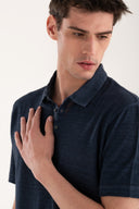Linen Jersey Polo Shirt - NAVY BLUE  - 33560 - 3