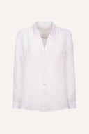Relaxed V- Neck Linen Shirt - WHITE - 35696 - 6