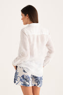 Relaxed V- Neck Linen Shirt - WHITE - 35696 - 3