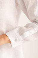 Relaxed V- Neck Linen Shirt - WHITE - 35696 - 4