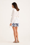 Relaxed V- Neck Linen Shirt - WHITE - 35696 - 5
