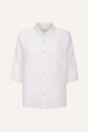 Relaxed V- Neck Linen Shirt - WHITE - 35159 - 5