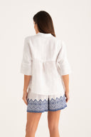 Relaxed V- Neck Linen Shirt - WHITE - 35159 - 3