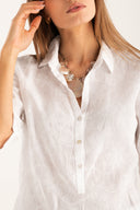 Regular Fit Linen Embroidered Shirt - WHITE - 35171 - 4