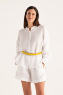 Camicia Regular Fit in Lino con Dettagli Traforati