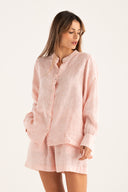 Regular Fit Embroidered Linen Shirt with Openwork Detailing