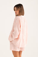 Regular Fit Embroidered Linen Shirt with Openwork Detailing - BOUQUET - 35885 - 3