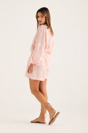 Regular Fit Embroidered Linen Shirt with Openwork Detailing - BOUQUET - 35885 - 6
