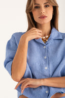 Relaxed Fit Boxy Short-Sleeved Linen Shirt - PACIFIC SO - 35886 - 4