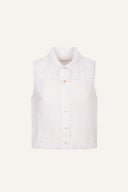 Sleeveless Cropped Linen Shirt with Eyelet Embroidery - WHITE - 35169 - 6
