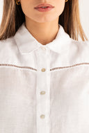 Sleeveless Cropped Linen Shirt with Eyelet Embroidery - WHITE - 35169 - 5