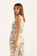 Regular Fit Printed Sleeveless Linen Top with Elasticated Hem - PRINTED FA - 35703 - 3
