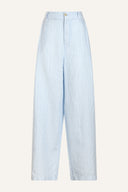 Wide-Leg Pleated Linen Trousers - BABY BLUE - 35182 - 5
