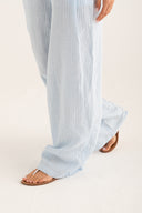 Wide-Leg Pleated Linen Trousers - BABY BLUE - 35182 - 4