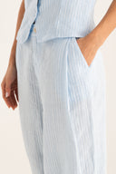 Wide-Leg Pleated Linen Trousers - BABY BLUE - 35182 - 3