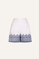 Regular Fit Geometric Embroidered Linen Shorts - WHITE - 33613 - 4