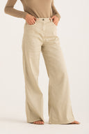 High-Waisted Five-Pocket Wide-Leg Linen Trousers