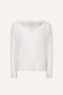 Relaxed Fit Open-Knit Long-Sleeved Sweater - WHITE - 35183 - 5