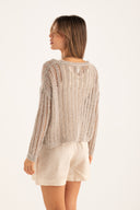 Relaxed Fit Open-Knit Long-Sleeved Sweater - NUT - 35184 - 3