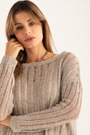 Relaxed Fit Open-Knit Long-Sleeved Sweater - NUT - 35184 - 4
