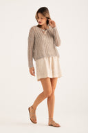 Maglione a maniche lunghe in maglia traforata dalla vestibilità morbida