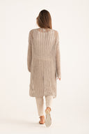 Relaxed Fit Open-Knit Long-Line Cardigan - NUT - 33622 - 3