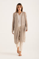 Relaxed Fit Open-Knit Long-Line Cardigan - NUT - 33622 - 5