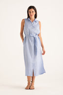 Sleeveless Striped Long Shirt Dress - 1