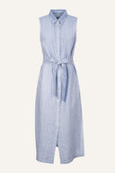 Sleeveless Striped Long Shirt Dress - PLACID BLU - 35190 - 5