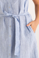 Sleeveless Striped Long Shirt Dress - PLACID BLU - 35190 - 3
