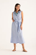 Sleeveless Striped Long Shirt Dress - PLACID BLU - 35190 - 4