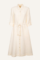 Regular fit 3/4 sleeve midi shirt dress with drawstring waist - BUTTER - 35904 - 6