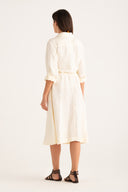 Regular fit 3/4 sleeve midi shirt dress with drawstring waist - BUTTER - 35904 - 3
