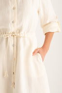 Regular fit 3/4 sleeve midi shirt dress with drawstring waist - BUTTER - 35904 - 4